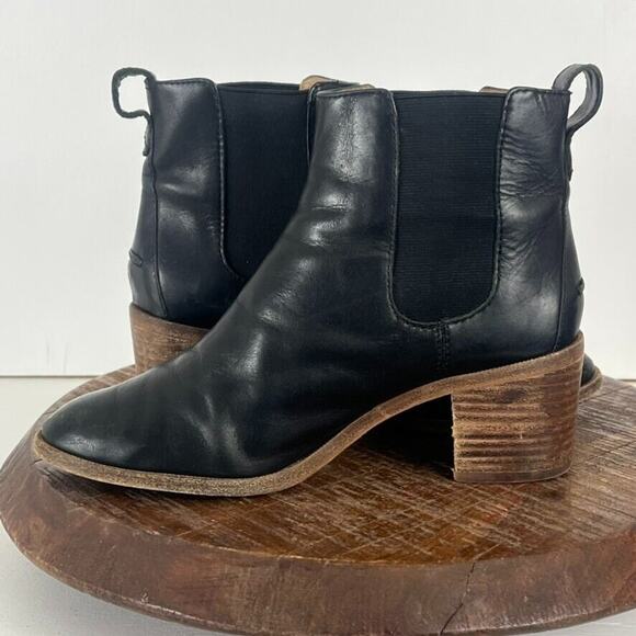 Madewell Boots Women's Size 8 Chelsea Black Leather The Frankie Pull On Heel - Picture 5 of 12
